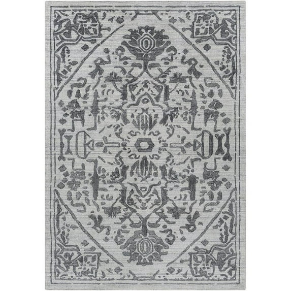 Surya Hightower HTW-3013 96x120" Rectangle Fabric Area Rug in Light Gray/Black