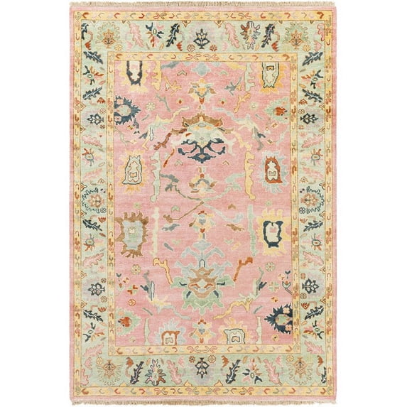 Surya Hillcrest HIL-9044 108 x 156" Rectangle Wool Rug in Dusty Pink/Seafoam