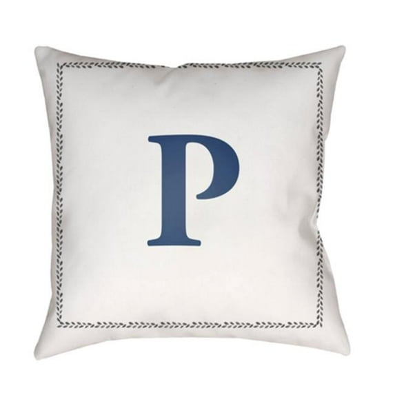 Surya Initials Square Throw Pillow - White & Blue - Medium