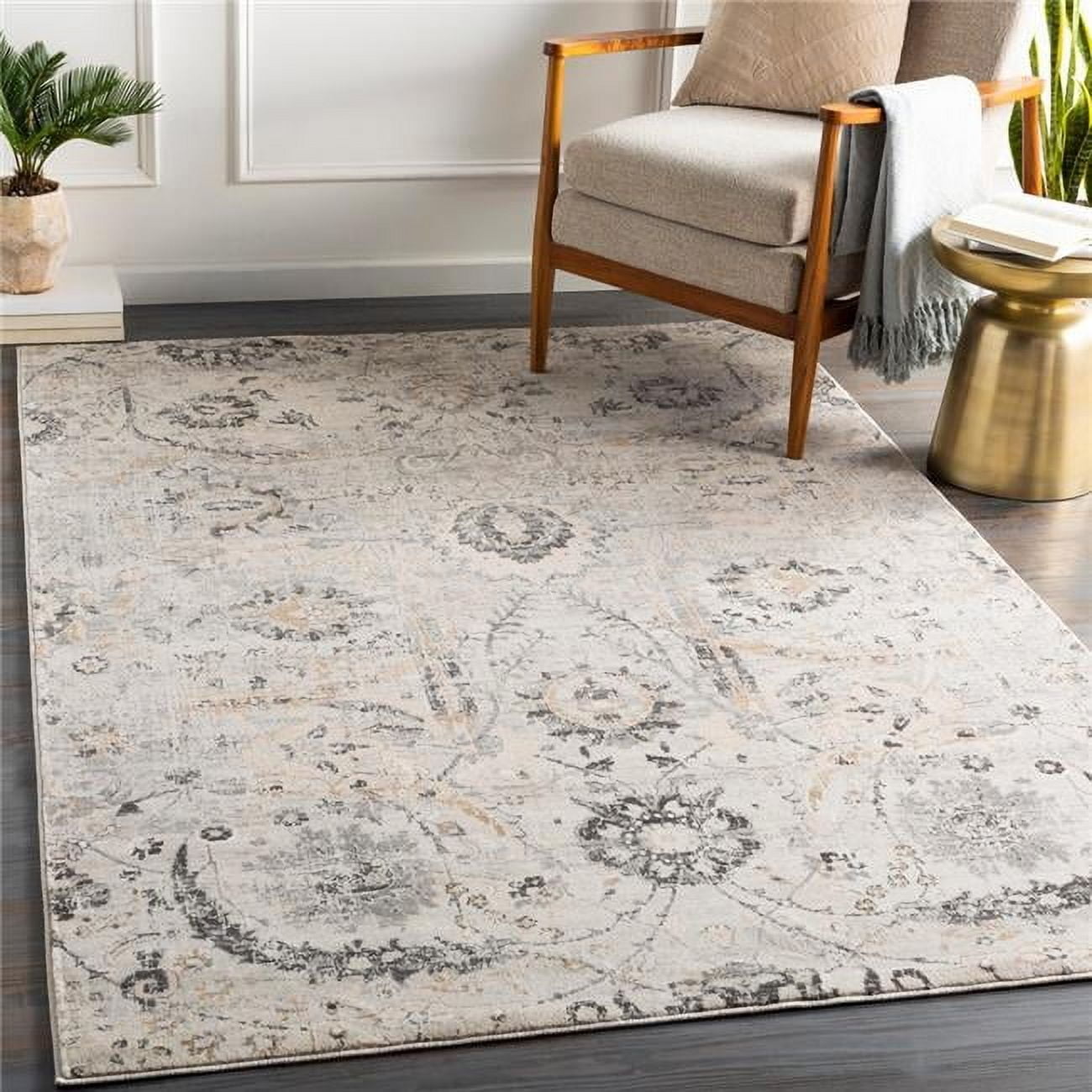 Surya Indigo IGO-2318 79x108" Rectangle Traditional Fabric Rug in Beige/Charcoal