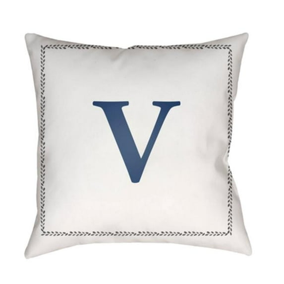 Surya Initials Square Throw Pillow - White & Blue - Medium