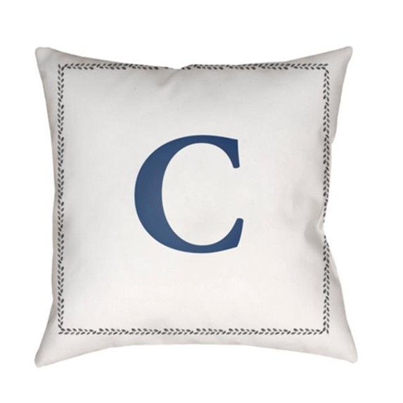 Surya Initials Square Throw Pillow - White & Blue - Medium