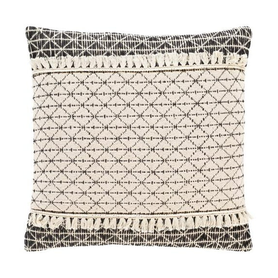 Surya Justine JTI-001 18"Hx18"W Square Cotton Pillow Kit in Beige & Black