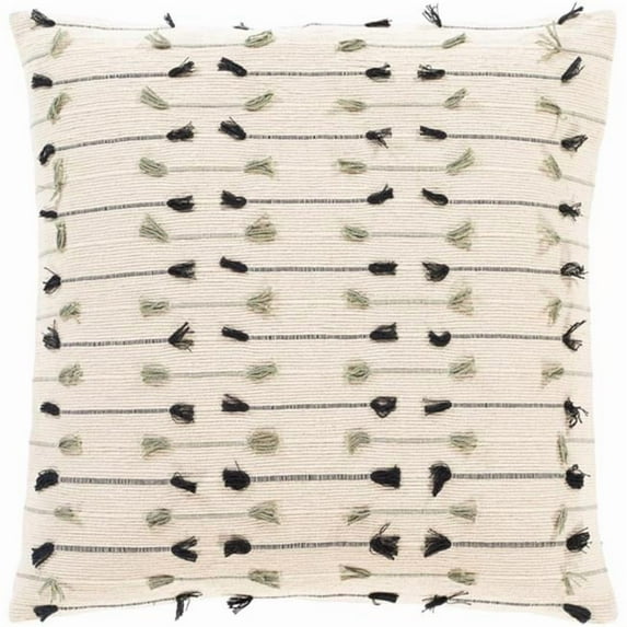 Surya Justine JTI-003 18"Hx18"W Square Cotton Pillow Kit in Beige/Black/Sage