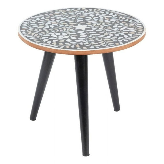 Surya Kaira Modern Bone Wood and Metal End Table in Black/White/Bone