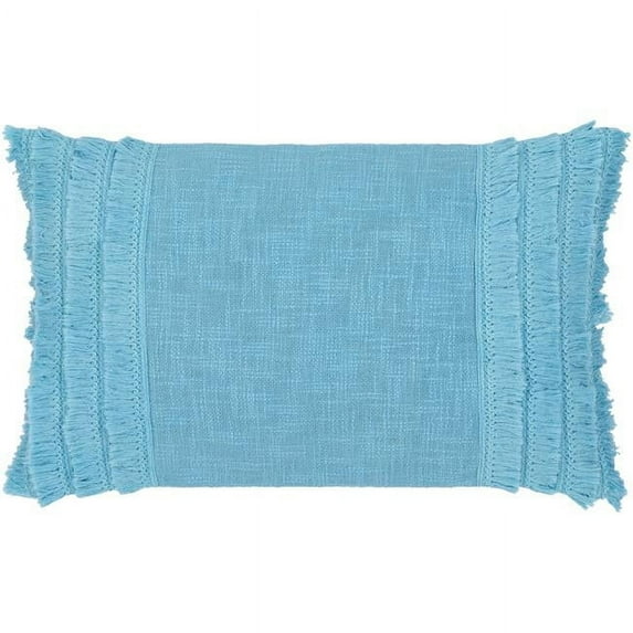 Surya Kandie KDE-002 14"Hx22"W Lumbar Cotton Pillow Kit in Aqua Blue