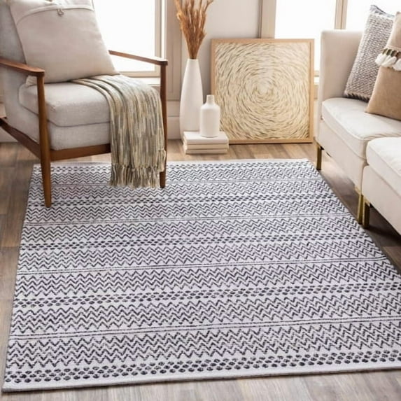 Surya La Casa Moroccan Global 100% Cotton Area Rug, 8' x 10' Black, Cream, No Pile, Pet Friendly, Machine Woven Stain Resistant, LCS2304-710102
