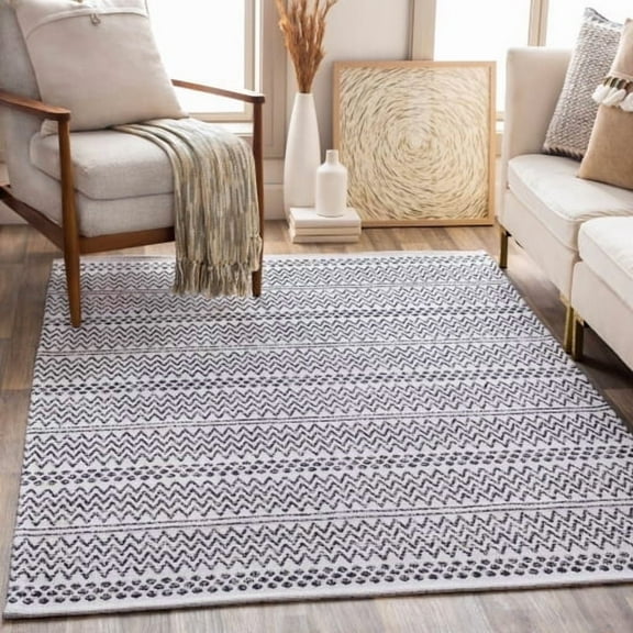 Surya La Casa Moroccan Global 100% Cotton Area Rug, 8' x 10' Black, Cream, No Pile, Pet Friendly, Machine Woven Stain Resistant, LCS2304-710102