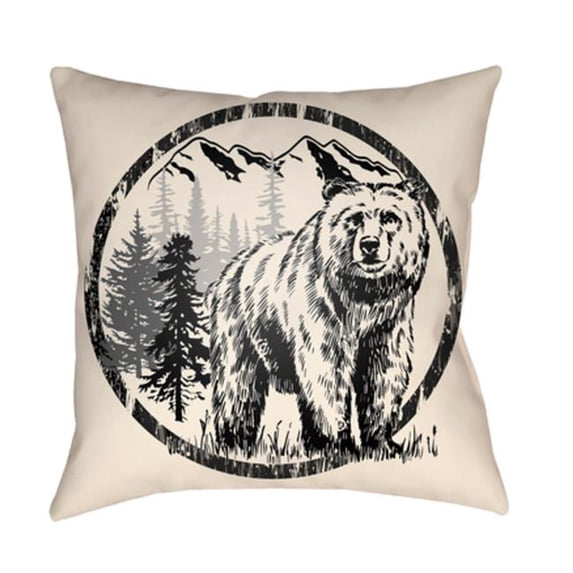 Artistic Weavers LGCB2011-1616 Artistic Weavers Lodge Cabin Bear Poly Filled Pillow - Black & Beige - 16 x 16 ft.