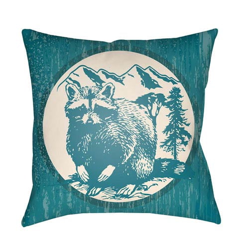 Lodge Cabin Raccoon Ridge Teal and Beige 22 x 22 In. Pillow with Poly Fill
