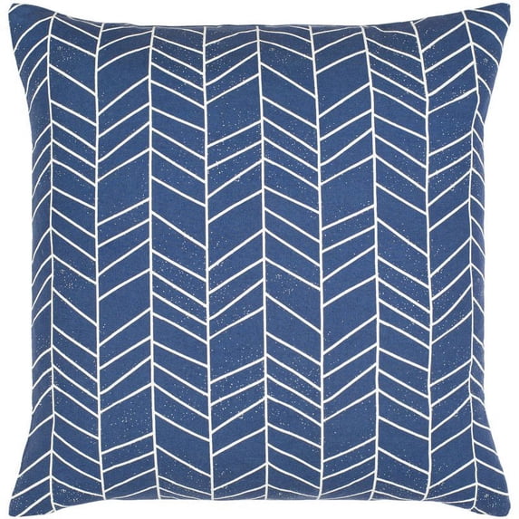 Lachen Woven Modern Pillow Cover in Dark Blue, Cream