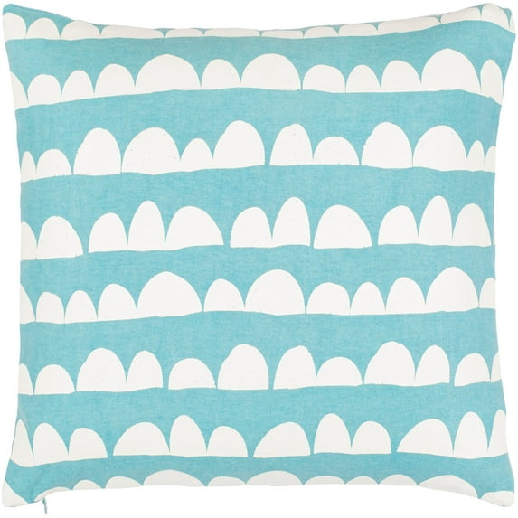 Surya Lachen LHN-017 13"Hx20"W Lumbar Cotton Pillow Cover in Teal Blue/Cream