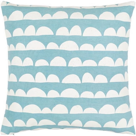 Surya Lachen LHN-017 20"Hx20"W Square Cotton Pillow Kit in Teal Blue & Cream