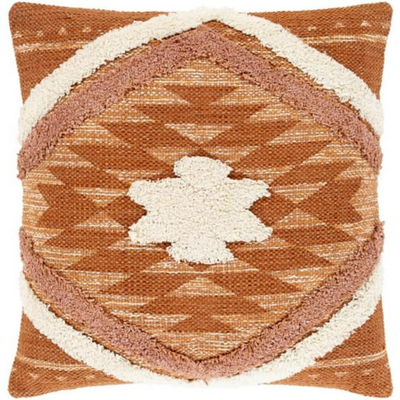 Surya Lachlan 18"Hx18"W Square Cotton Pillow Kit in Beige & Burnt Orange