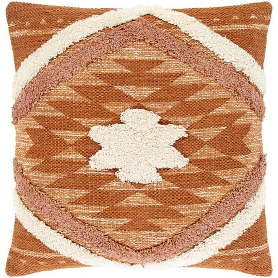 Surya Lachlan 20"Hx20"W Square Cotton Pillow Kit in Beige & Burnt Orange