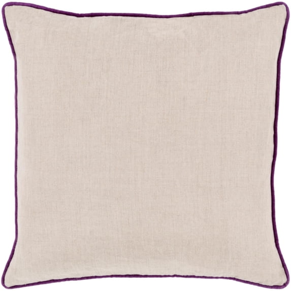 Surya Linen Piped 22" x 22" Ivory And Dark Purple Pillow Cover LP007-2222