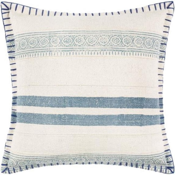 Surya Lola LL-006 14"Hx22"W Lumbar Cotton Pillow Cover in Navy/Cream/Pale Blue