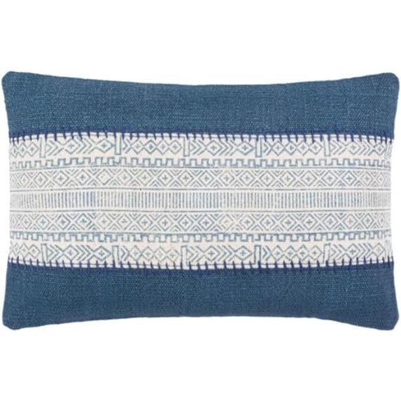Surya Lola LL-007 22"Hx22"W Square Cotton Pillow Cover in Cream/Pale Blue/Navy