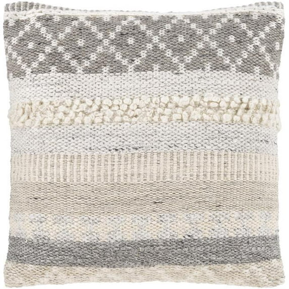 Surya Lorens LNS-003 20x20" Square Cottage Wool Pillow Kit in Charcoal/White