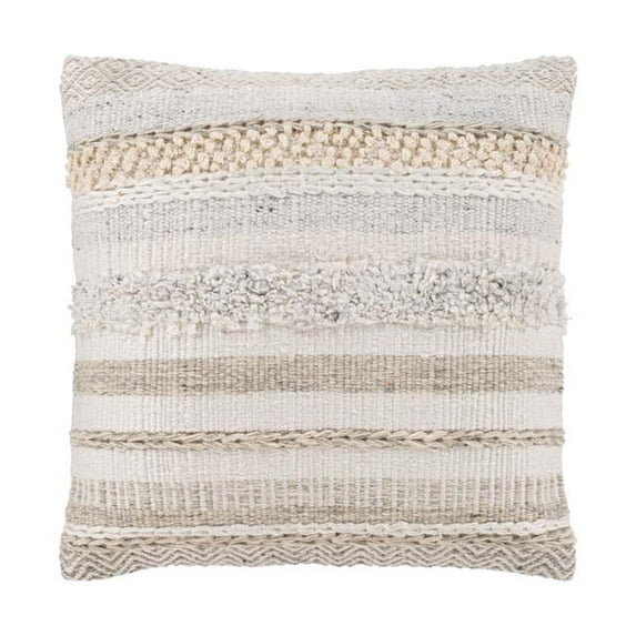 Surya Lorens LNS-004 20 x 20" Square Cotton Pillow Kit in Ivory/White/Slate