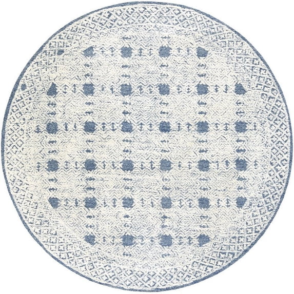 Surya Louvre LOU-2300 96x96" Round Traditional Wool Area Rug in Dark Blue/Cream
