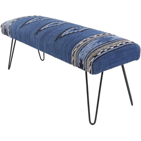 Surya Miriam Traditional Cotton and Metal Bench in Dark Blue/Black