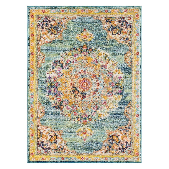 Surya Morocco MRC-2320 94 x 123" Rectangle Fabric Rug in Teal Blue/Orange/Yellow