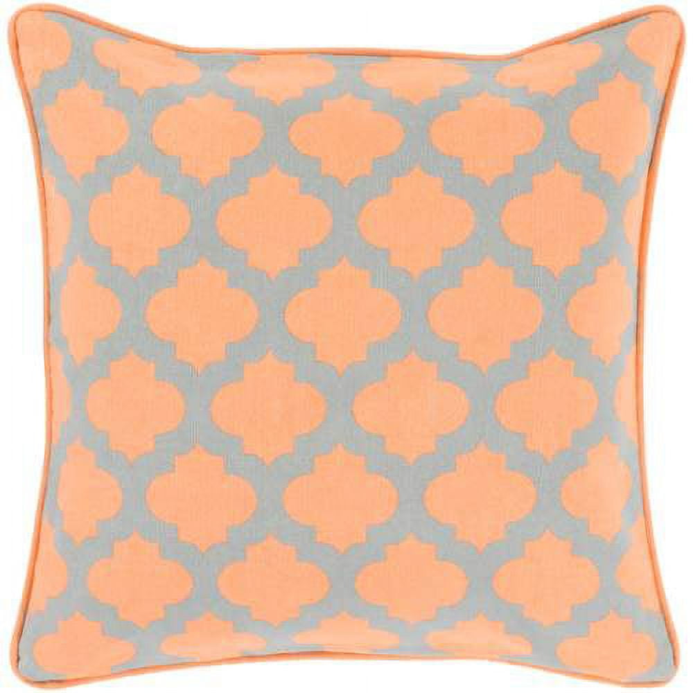 Coral and Gray Cotton Moroccan Lattice 19" Square Pillow