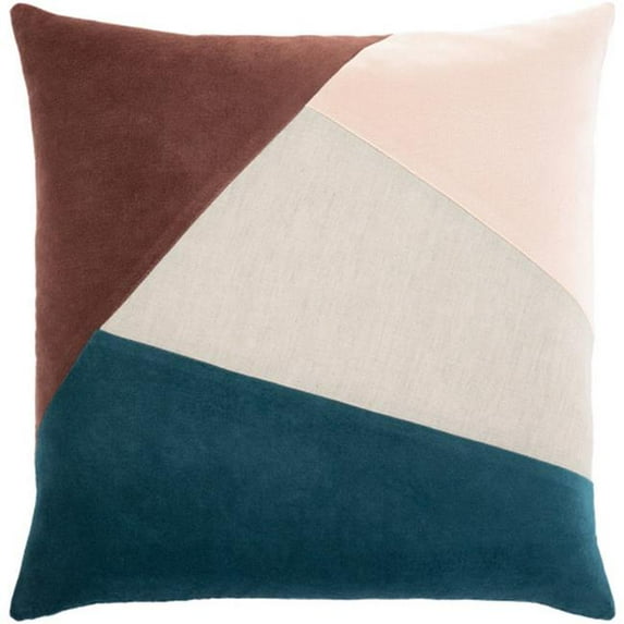 Surya Moza MZA-002 18 x 18" Cotton Pillow Kit in Light Beige/Teal/Burgundy