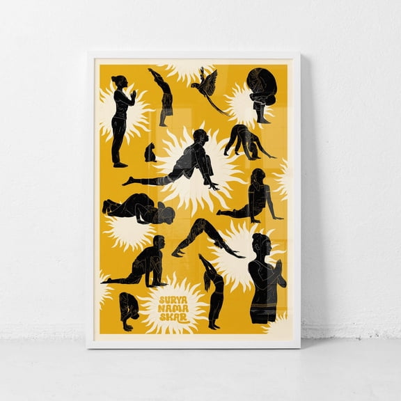 Surya Namaskar Minimalist Sun Salutation Yoga Artwork, Unframed Paper Poster 8x10in