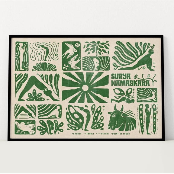 Surya Namaskara Print, Sun Salutation Print, Yoga Print, Yoga Poster, Surya Namaskar Wall Art, Yoga Wall Art Design For Studio Or Room Wall Art, Modern Wall Decor, 16x24 UNFRAMED