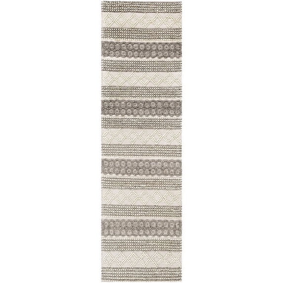 Surya Neutrals FLS-2301 30 x 96" Runner Wool Area Rug in Cream/Charcoal