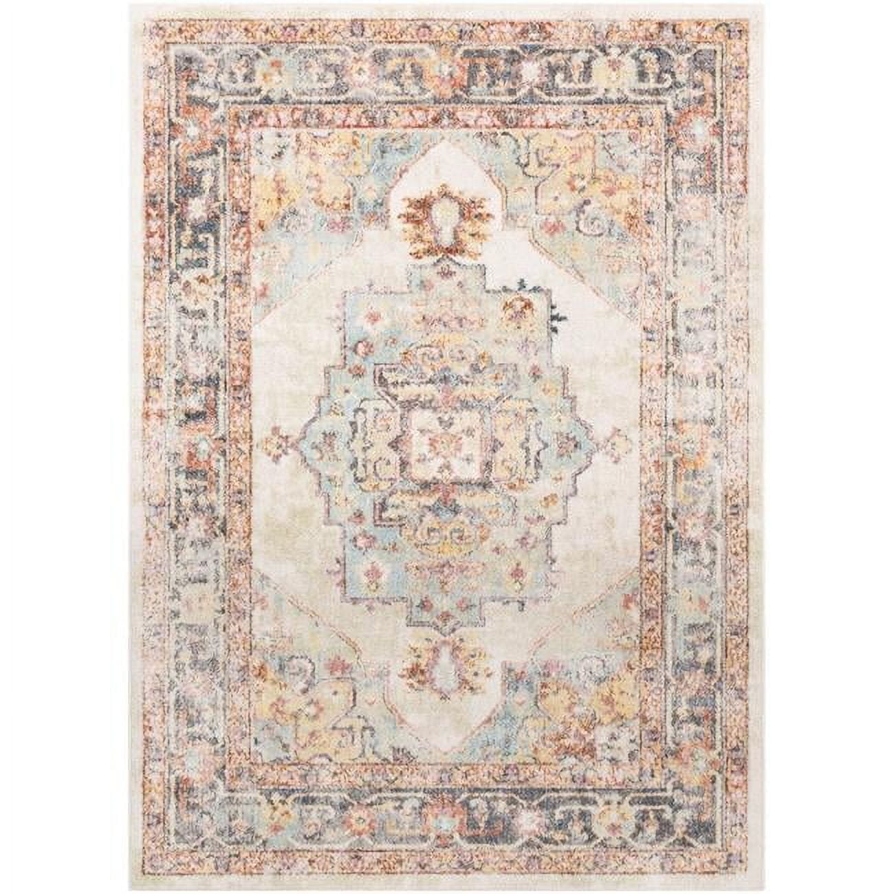 Light Blue Rectangular Reversible Stain-Resistant Synthetic Rug