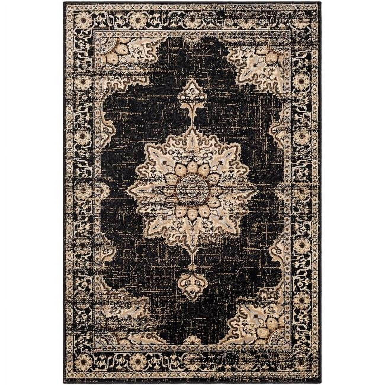 Sora Black and Beige Synthetic Oriental Area Rug, 7'9" x 11'2"