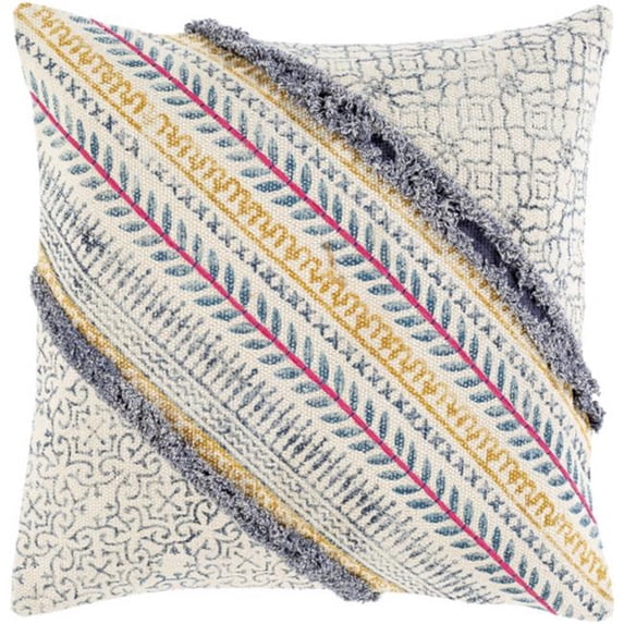 Surya Raja 22 x 22" Square Down Fill Cotton Pillow Kit in Blue/Mustard