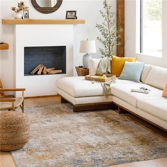 Surya Reina 31x120" Modern Polyester Rug in Cream/Light Gray/Tan/Denim