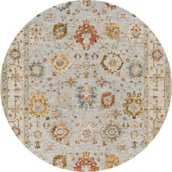 Surya Reina 63x63" Traditional Polyester Rug - Gray/Cream/Denim/Mustard/Olive