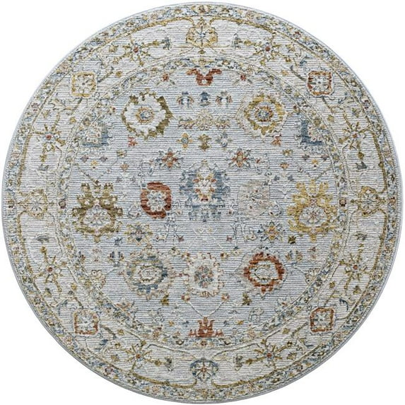 Surya Reina 79x79" Traditional Polyester Rug in Gray/Cream/Denim/Mustard/Olive
