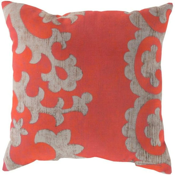 Surya 20 x 20 x 4 in. Rain Contemporary Square Throw Pillow - Bright Orange & Beige
