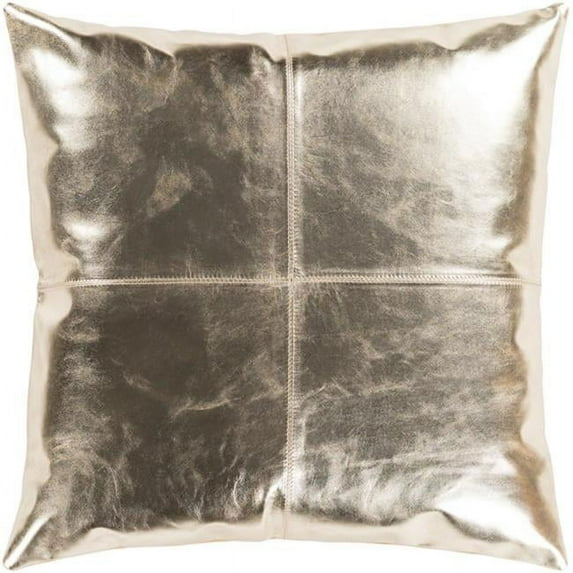 Surya Ritz Hide - Leather & Fur Square Pillow Kit - Metallic - Champagne & Tan