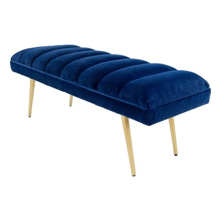 Surya Roxeanne Modern Style Velvet and Metal Bench in Navy Finish