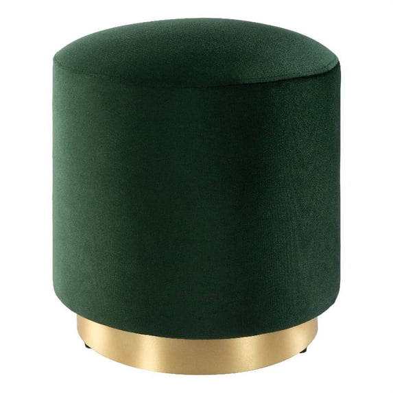 Surya Roxeanne Modern Style Velvet and Metal Ottoman in Dark Green Finish