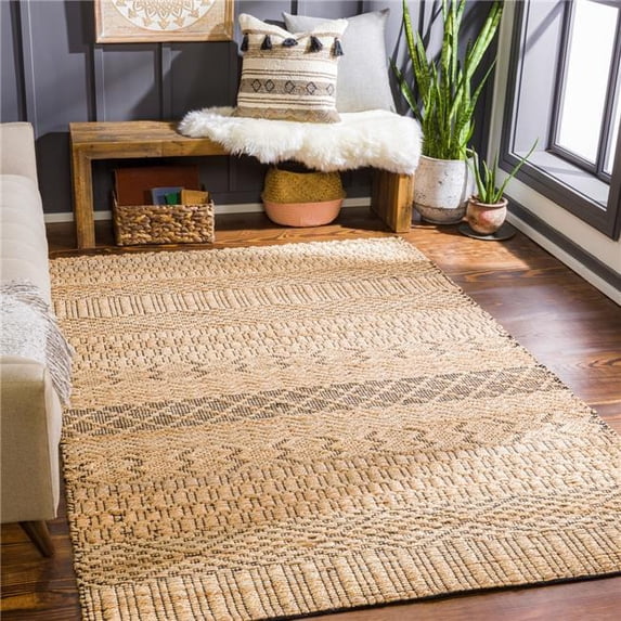 Surya Santa Barbara SBB-2306 30x96" Runner Global Fabric Area Rug in Tan/Black
