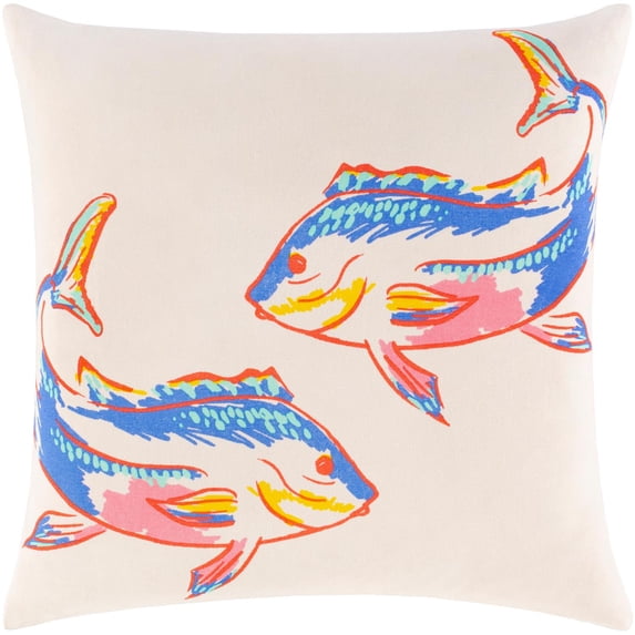 Surya Sea Life 18x18" Square Coastal Cotton Pillow Kit in Cream/Pink/Sky Blue