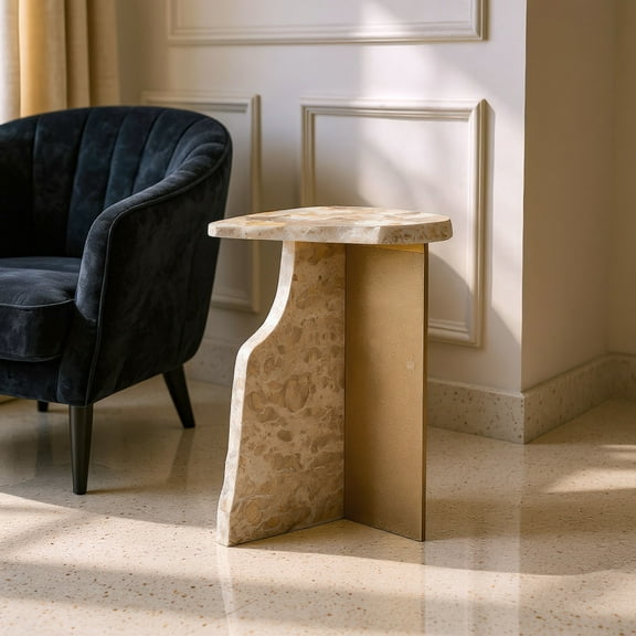 Surya Side Table Beige End Table, Modern Style, Rubber feet protect floor from scratches, Natural Marble, Indoor Living