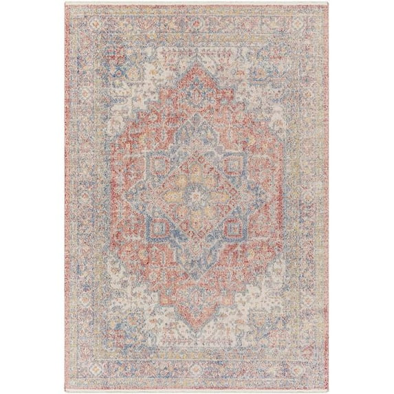 Surya Subtle 79x108" Traditional Polyester Fabric Rug in Light Red/Blue/Taupe