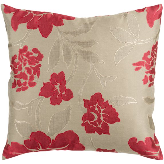 Surya Surya Pillows Area Rug HH047 Red/Beige Flowers Leaves 18" x 18" Square