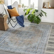 Surya Tahmis Traditional Style Low Pile 100% Polyester Area Rug, 7 x 9 Blue, Slate, Beige, Light Gray Pet Friendly, Ind/Out, Machine Woven Stain Resistant, THI2705-679