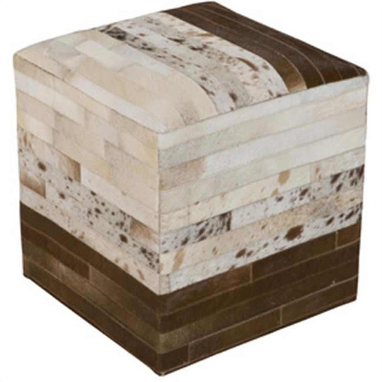 Surya Modern Taupe Striped Hair-on-Hide Cube Pouf