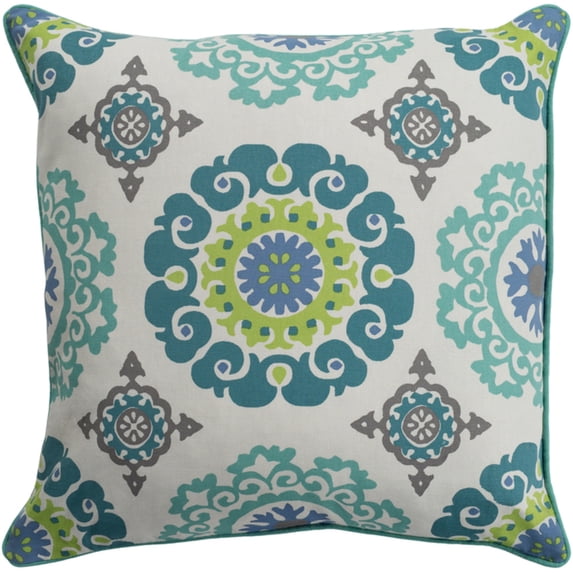 Surya Technicolor 18x18" Square Modern Cotton Pillow Kit in Teal/Ivory/Seafoam